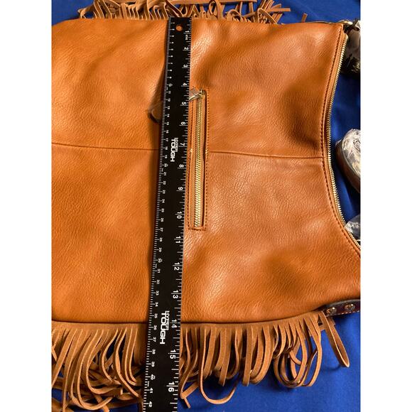NEW Moda Luxe Brown Large Hobo Crossbody Hand Bag Purse Fringe Leather Polyure - Picture 12 of 13